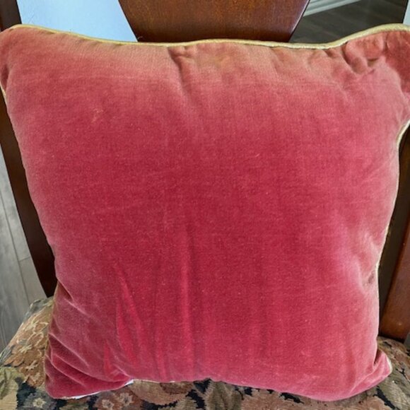 Vintage WINE VELVET PILLOW w GOLD EDGE * GREEN Embroidered TREE * GOLD "Peace" - Picture 6 of 7